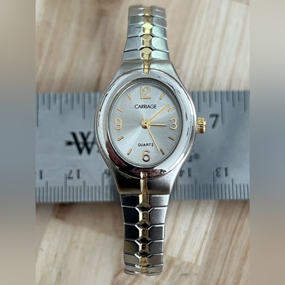 Carriage Ladies Watch Stainless Dial Two Tone Stretch Stainless Bracelet - Picture 1 of 12
